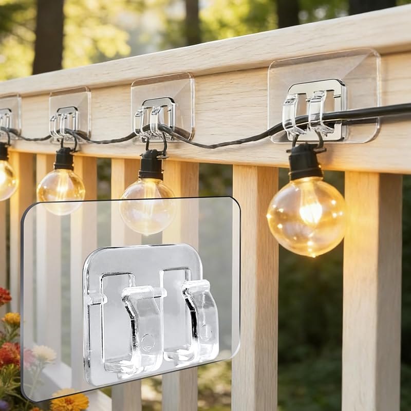 Outdoor String Lights Hooks 90Pcs Christmas Light Clips for Outside Clear Cable Clips Heavy Duty Adhesive Wall Hooks