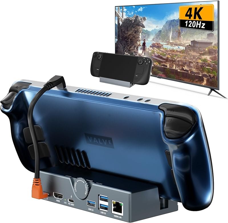 Steam Deck Dock - USB C Docking Station with Adjustable Stand, 100W PD Charging Dock with 4K@120Hz HD,Gigabit