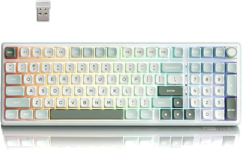 RK ROYAL KLUDGE R98 Pro Wireless Mechanical Keyboard, Creamy Bluetooth/2.4GHz/Wired RGB Gaming Keyboard with Number