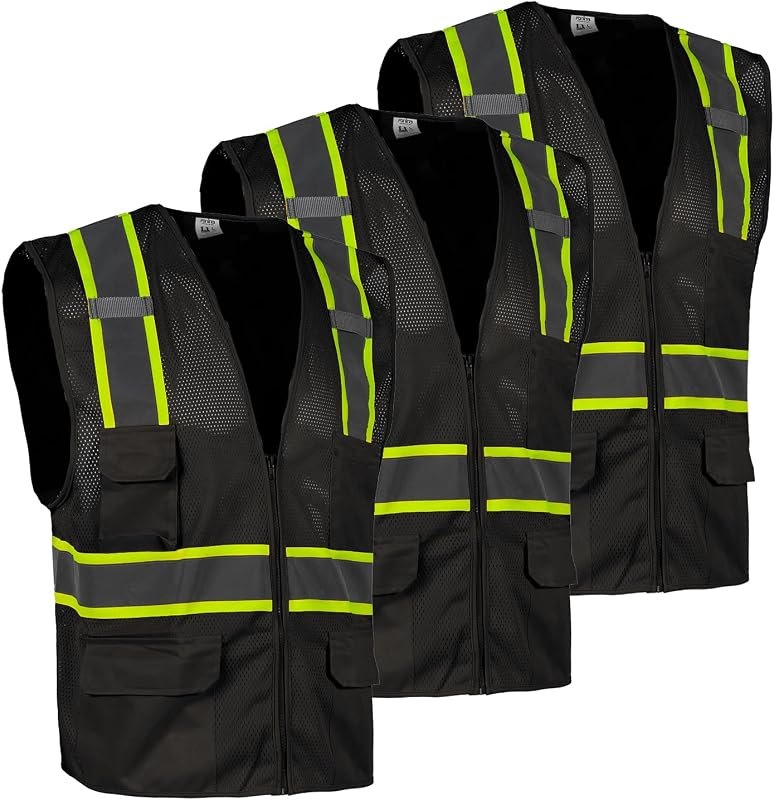 FONIRRA 3 Pack Hi Vis Safety Vest for Men with 8 Pockets,Hi Vis Reflective Mesh Vest for Men for Construction —