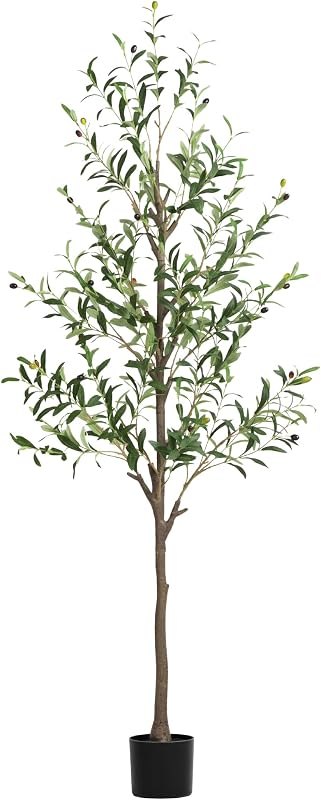 Olive Tree Artificial Indoor, 6 FT Faux Olive Trees with Planter, Fake Tall Plants with Natural Trunk and Lifelike