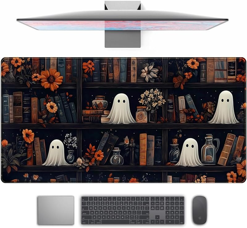 Cute Ghost Desk Mat Dark Vintage Large Mouse Pad Gaming Black Mouse Pad XXL Large Gaming Mousepad Desk Mat for Desktop