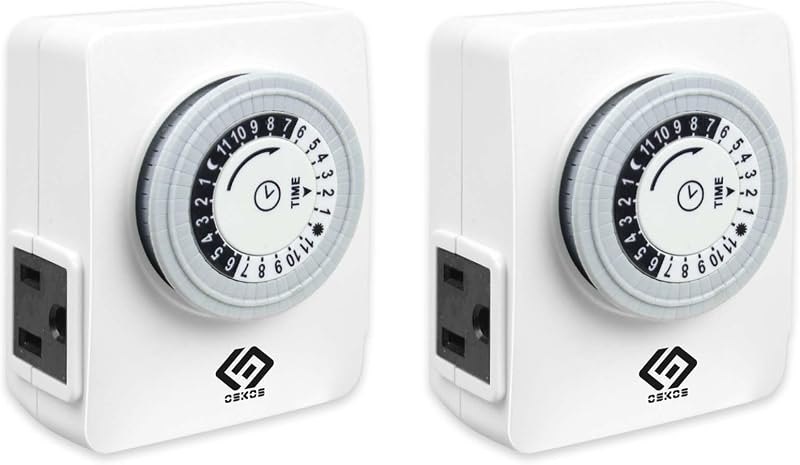 OSKOS Indoor 24-Hour Mechanical Outlet Timer, 30-Minute Intervals, 2 Grounded Outlets, Daily On/Off Cycles for