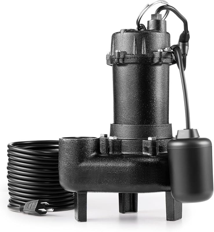 VEVOR Submersible Sewage Pump, 1/2 HP, 4800 GPH Cast Iron Sewage/Effluent Pump with Automatic Tethered Float Switch