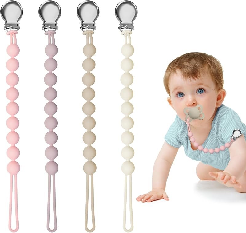 Pacifier Clips for Baby Girl Boy, Silicone Binky Holder for MAM Pacifiers, Baby Newborn Essentials Shower Birthday