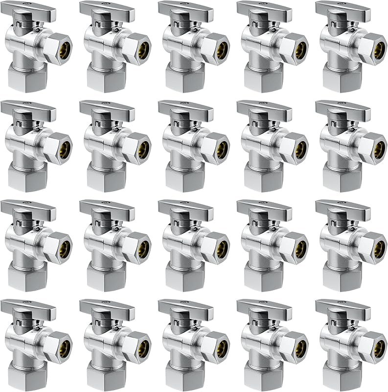 Angle Stop Valve 20 Pack,1/2" Nominal Comp (5/8"OD Comp,Fits 1/2" Copper Pipe) X 3/8'' OD Compression Quater Turn