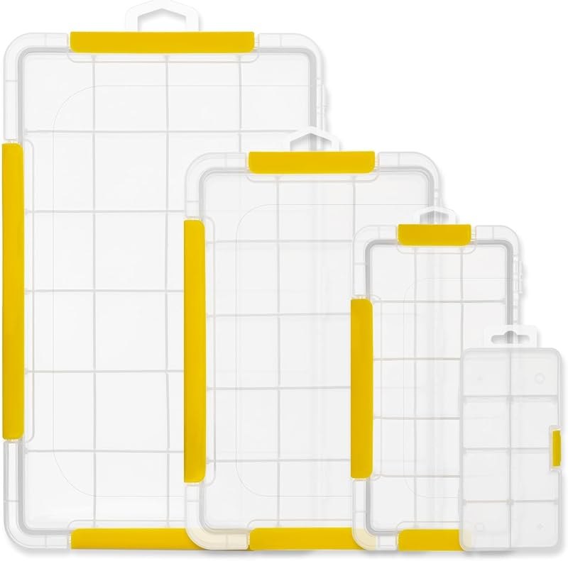 DOWELL Tackle Boxes, Plastic Tackle Storage Box Set, 4 Assorted Sizes with Removable Dividers, Fishing Tackle & Parts
