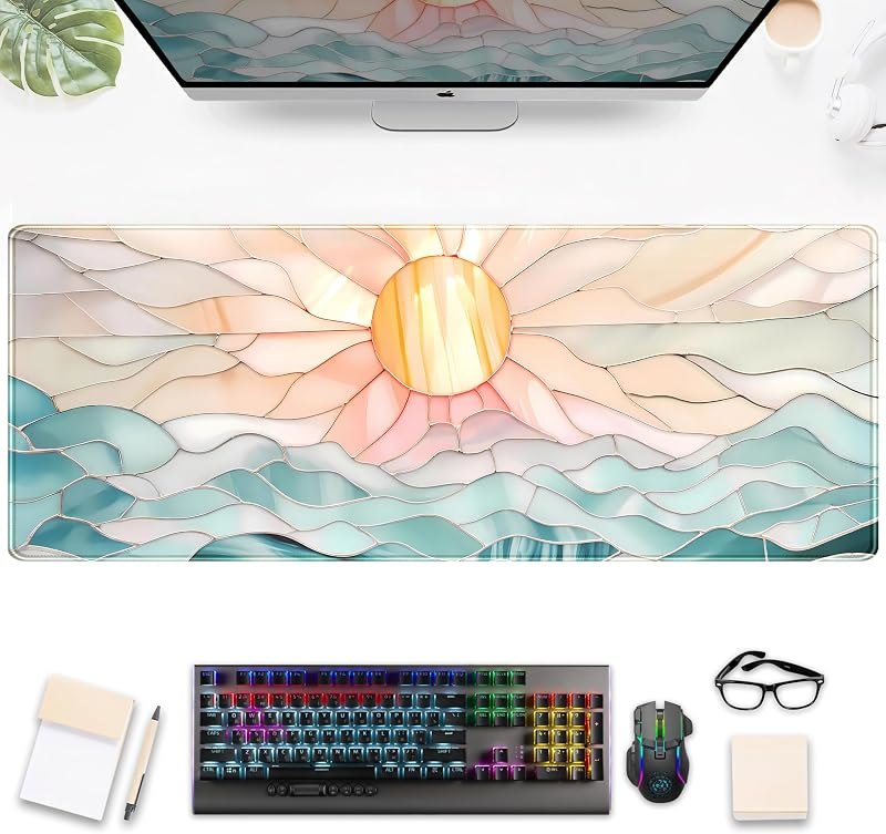 Modern Art Desk Mat Gaming Mouse Pad Stained Glass Computer Desk Pad, Large Laptop Keyboard Mat XL, Full Desktop Mat
