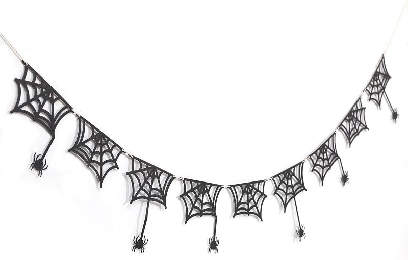 Spider Web Banner Garland - Black Halloween Decorations, Halloween Spider Banner, Hanging Cobweb Spiderweb Haunted