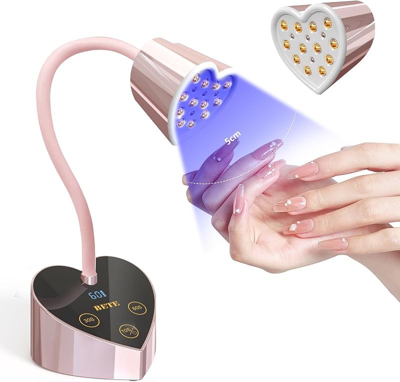 BETE Mini UV Nail Lamp Flash Cure Gel Nail Polish, 360° Foldable Gooseneck UV LED Nail Lamp with Smart Sensor, USB