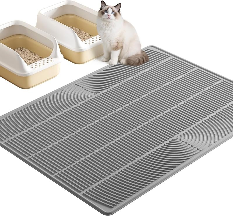 TRZZ XXL Cat Litter Mat, Large Silicone Waterproof Mat, Gray — pets litter mat for pets litter mat