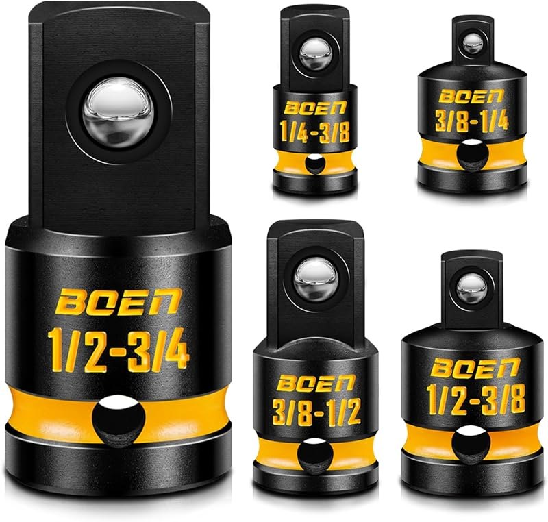 boen PRO 5-Piece Impact Socket Adapter Set and Reducer Set, (1/4", 3/8", 1/2") Drive Size Converters for Impact