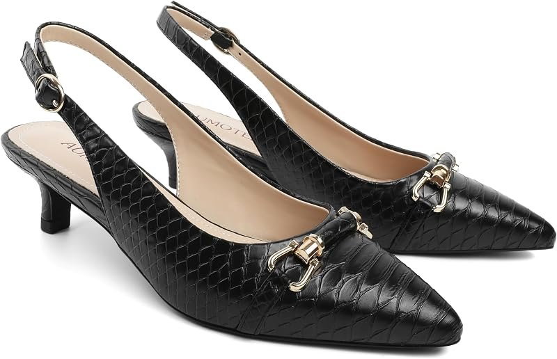 Women Kitten Slingback Shoes Low Heel Pumps Pointed Toe with Buckle Bow Ankle Strap Dress Shoes for Office Party Pumps