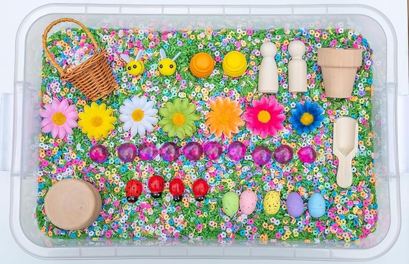 Spring Flower Sensory Bin Kit for Kids — wooden worm bin for wooden worm bin