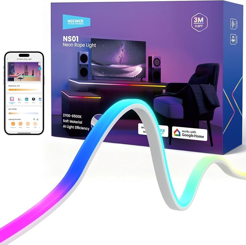 NEEWER 9.84ft/3m LED Strip Lights Front Lit, Smart AI RGB IC Light, NS01 — LED rope lights for led rope lights