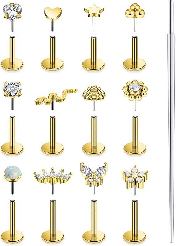 20G 18G 16G Threadless Flat Back Earrings Nose Studs 316L Surgical Steel Tragus Forward Helix Conch Cartilage Lobe