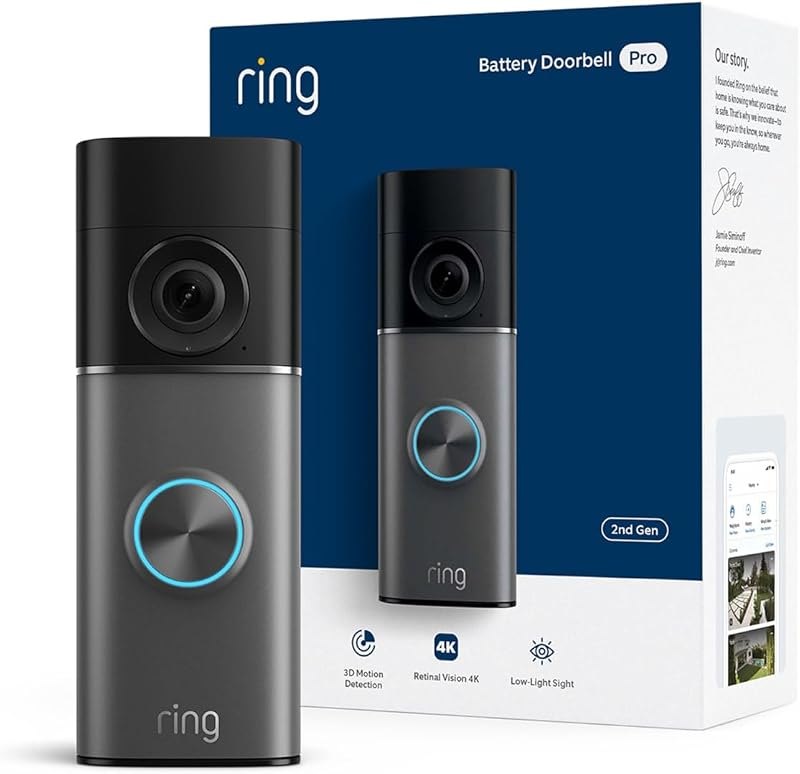 Battery Doorbell 4K Pro (newest model), Retinal 4K with wide-angle video, up to 10x Enhanced Zoom, Night Vision, and