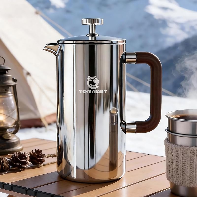 TOMAKEIT 1L/34 Oz French Press Coffee Maker,304 Stainless Steel Coffee Press,Durable & Easy Clean,Leak-Proof