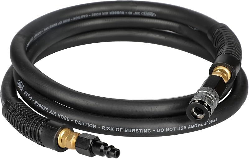 Keepro Rubber Lead in Air Hose, Durable Air Compressor Hose 3/8 Inch ID By 6 Feet Long with Swivel Universal Aluminium