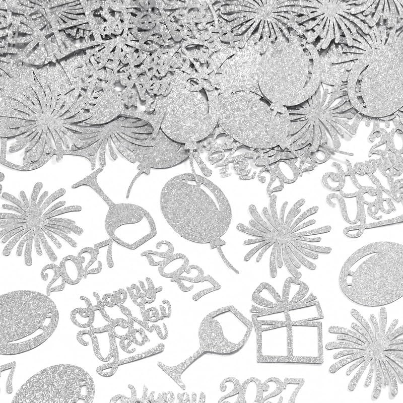 2027 New Year Confetti Glitter Silver 200 Count Pack - New Years Eve Party Decorations, Table Sprinkle for Christmas