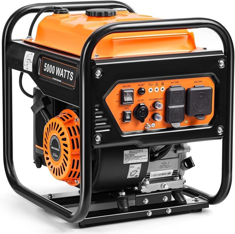 Oxseryn 5000W Inverter Generator Gas Powered, Portable Open Frame Generator — diesel home generator for diesel home