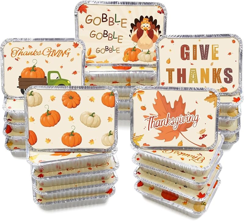 Thanksgiving 8x6 Disposable Aluminum Foil Pans with Lids 40 Pack — aluminum turkey roasting pan for aluminum turkey