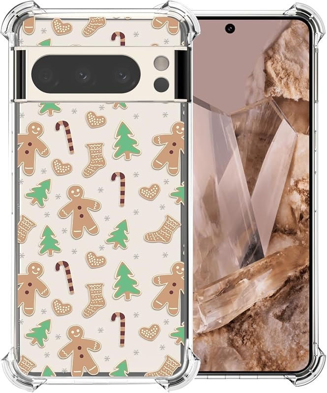 Christmas Phone Case for Google Pixel 8 Pro - Clear Soft Flexible TPU Protective Case with Gingerbread Man Design