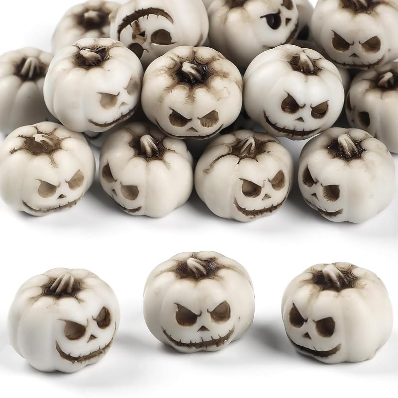 Uniclife 20 Pcs Halloween Mini Pumpkin Decorations, Halloween Fish Tank Decor, Spooky Smiling Face Mini Pumpkins
