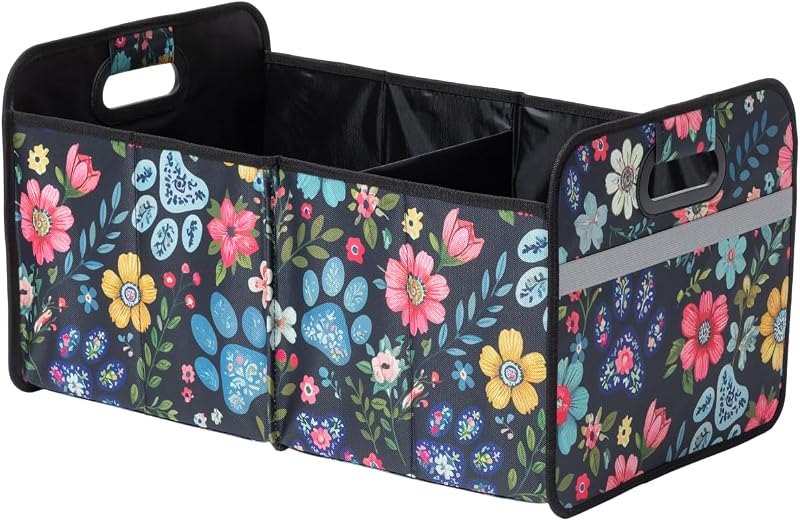 GreaterGood Paws Car Trunk Organizer Foldable Storage Bin with Handles Non Slip Base Pet Gear Travel Tote for SUV