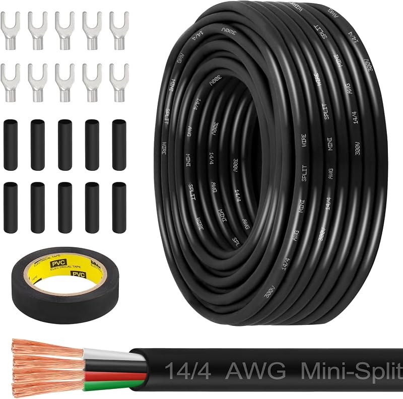 MOOKEERF 14/4 AWG Mini-Split Cable - 50FT 14 AWG 4 Conductor Control Cable 300V Stranded Oxygen-Free Pure Copper Wire