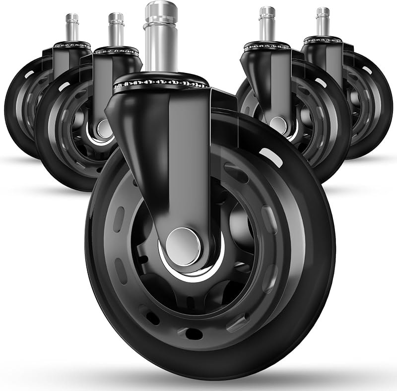 RIVEDA Office Chair Caster Wheels Set of 5 - Smooth 3 inch Heavy-Duty Replacement Rubber Wheels for Gaming & Desk