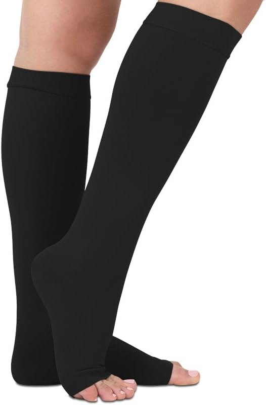 20-30 mmHg Medical Grade Compression Socks for Women & Men Open Toe - Knee High Support Stockings for Varicose Veins