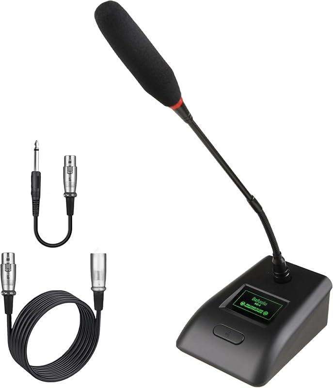 Desktop Gooseneck Conference Microphone Wired with 48V Phantom. Table Mounted Corded Condenser XLR Microphone with