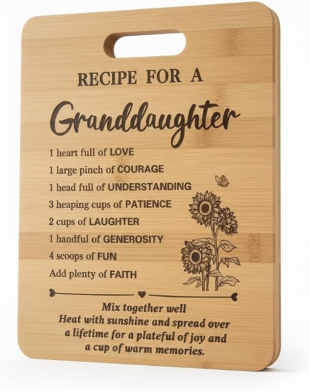 Gifts for Granddaughter Birthday Gift Ideas, Recipe Cutting Board for Granddaughter, Best Gifts for Christmas