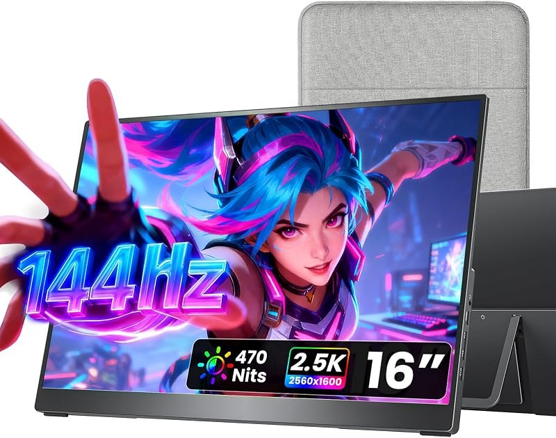 cocopar Portable Monitor 16 Inch 2.5K QHD 110% sRGB 144Hz USB-C, 120Hz HDMI, Travel Monitor with Speaker Second Screen