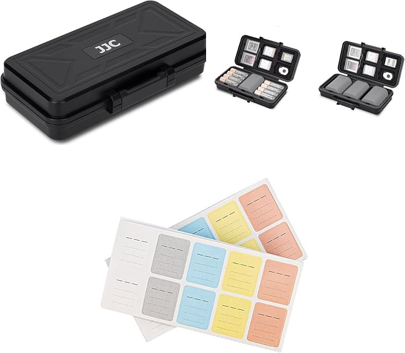 JJC Camera Battery & SD Card Case with (120-Count) Camera Memory Card Label Stickers — photography cfexpress case for