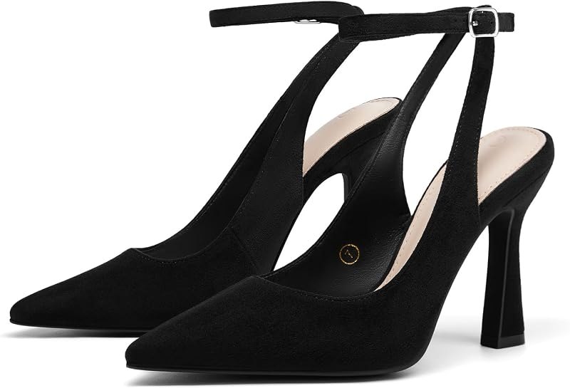 Womens Closed Toe High Heels Slingback Pointed Toe Pumps Ankle Strap Dress Shoes — ankle strap heels for ankle strap
