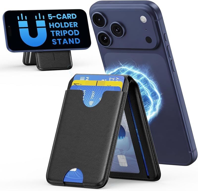 Ultra-Strong Magnetic Phone Wallet for MagSafe Wallet for iPhone All Series RFID Leather with Stand 5 Card Holder for