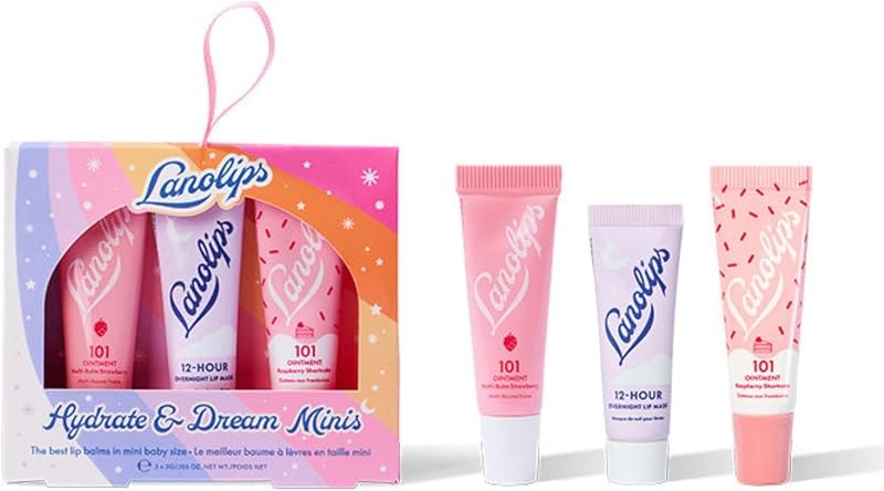 Lanolips Hydrate & Dream Minis Gift Set - Includes 101 Ointment Lanolin Lip Balm in Strawberry & Raspberry Shortcake +
