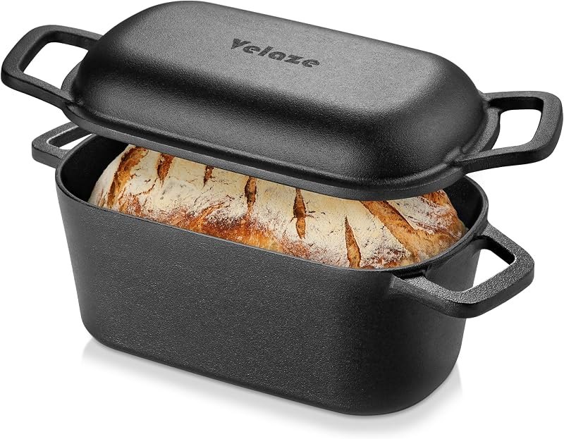 Velaze 3.6 QT Oval Cast Iron Dutch Oven for Bread Baking, Offset Handles — baking loaf pan for baking loaf pan