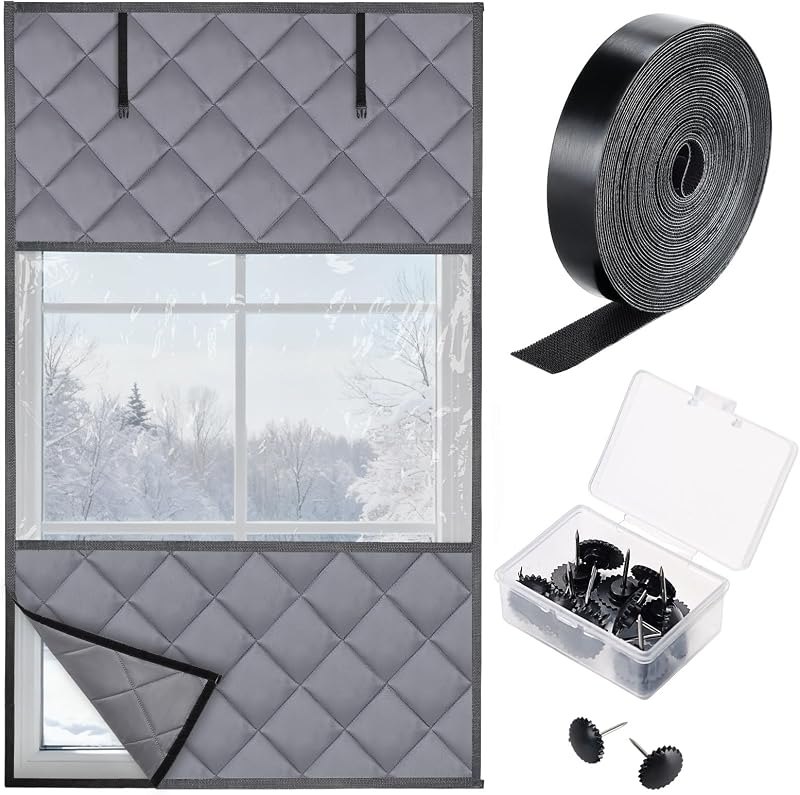 Visible Window Insulation Kit for Winter, 3 Layer 36” x 60” Oxford Cloth Thermal Window Cover, Cotton Filled