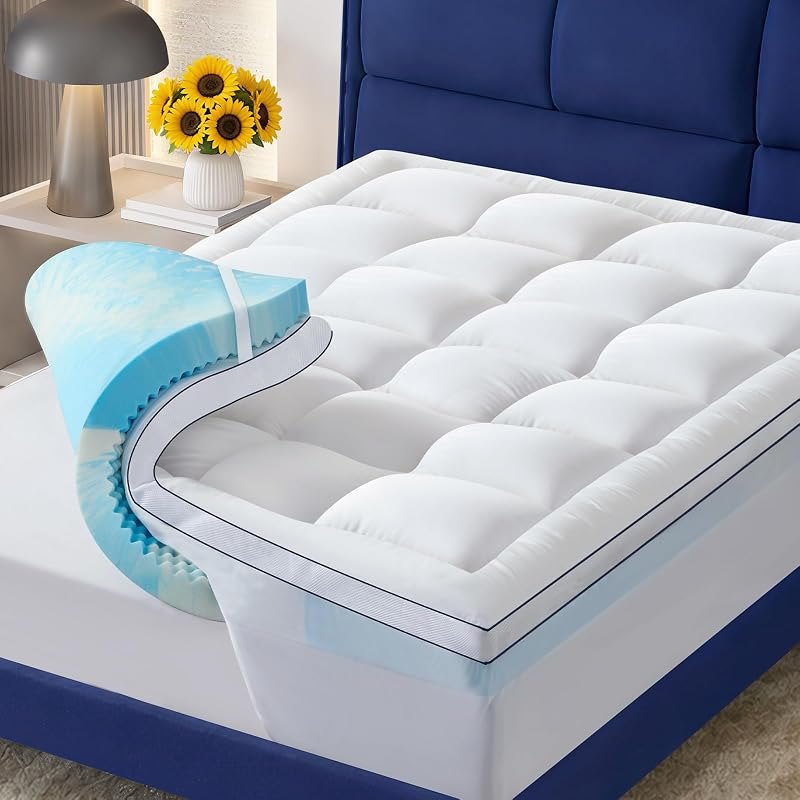 Dual Layer 4 Inch Memory Foam Mattress Topper Full, 2 Inch Cooling Gel Memory Foam and 2 Inch Soft Pillow Top Mattress
