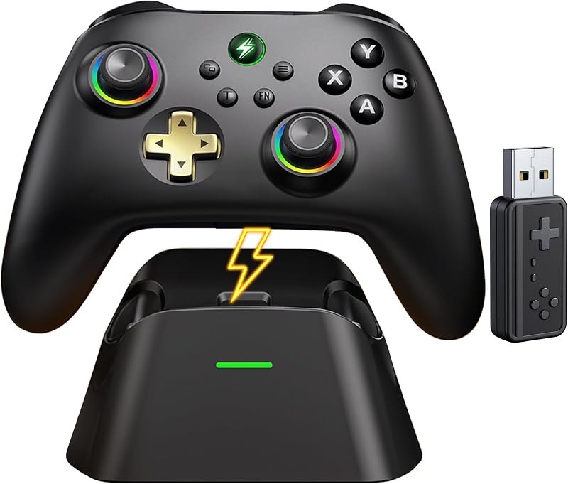 Wireless PC Controller with Charging Dock, Hall Effect Joysticks No Drift, 1000Hz Polling Rate Gamepad for Windows