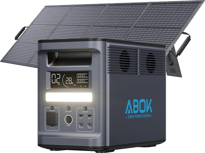 ABOK Ark2000 1536Wh 2000W Portable Power Station With 200W Solar Panel — Emergency Power Station for emergency power