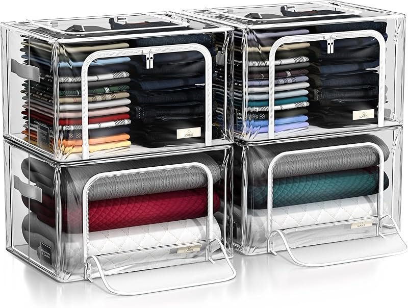Sorbus Clear Foldable Storage Bins with Metal Frame (Large, 4 Pack) — under bed storage bins for under bed storage bins