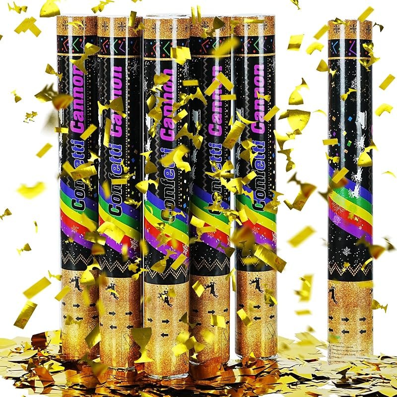 16 Inch [6 Pack] Golden Confetti Cannon Party Poppers Party Supplies, Air Powered — new party poppers for new party