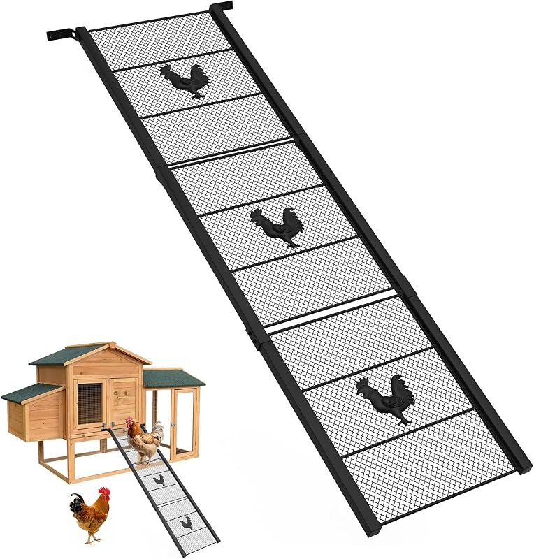 Metal Chicken Coop Ramp 39" L, Ladder Length Adjustable for Henhouse