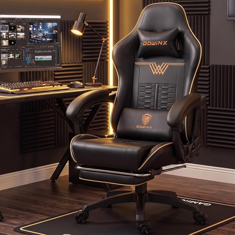 Dowinx Big and Tall Gaming Chair with Footrest and Massage Lumbar Pillow — best memory foam gaming chair for memory
