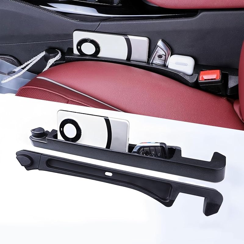 2 Pack Upgrade TPU Universal Dual Car Seat Gap Filler with Hooks, 4 in 1 Black Car Gap Plug Seat Fillers with Hook