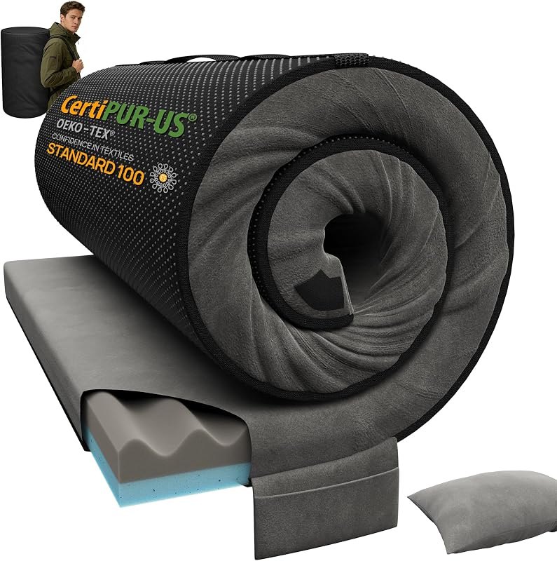Releep 3 Inch Dual-Sided Memory Foam Camping Mattress, Waterproof Camping Sleeping Pad with Portable Pillow & Carry
